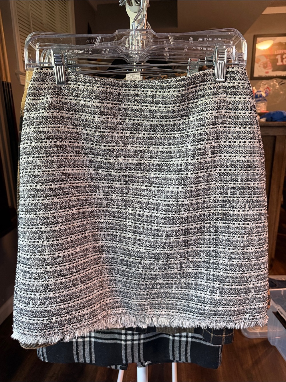 LOFT Black and White Tweed Fringe Mini Skirt